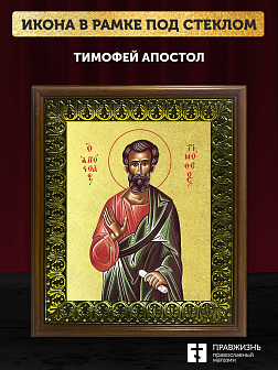 Икона Тимофей апостол с золочением, деревянная рамка с басмой и стеклом 18х21х2,5 см 138