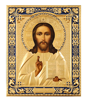 Икона живописная Спасителя 18х24, масло, риза №242, матовое и глянцевое золочение, эмаль Икона живописная Спасителя 18х24, масло, риза №242, матовое и глянцевое золочение, эмаль