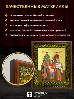 Икона собор целителей и чудотворцев с золочением, деревянная рамка с басмой и стеклом 18х21х2,5 см 1