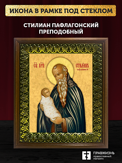 Икона Стилиан Пафлагонский преподобный, деревянная рамка с басмой и стеклом 18х21х2,5 см 1102 Икона Стилиан Пафлагонский преподобный, деревянная рамка с басмой и стеклом 18х21х2,5 см 1102