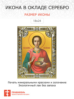 Икона ПАНТЕЛЕИМОН Целитель, Великомученик (СЕРЕБРЯНАЯ РИЗА)