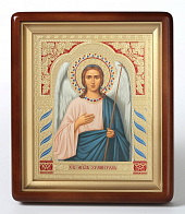 Икона в киоте 18х24 фигурный, темпера №6 Ангел-Хранитель 1 (желтый фон)