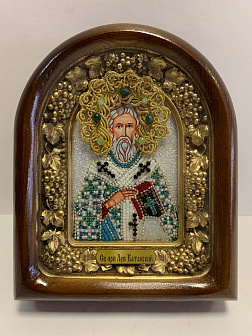 179 Именная икона Лев Катанский бисер, дерево 179 Именная икона Лев Катанский бисер, дерево