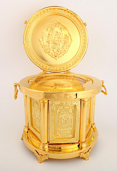 Ковчег для частиц святых мощей круглый золочение