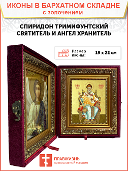 Икона "Спиридон Тримифунтский", свт., чудотв., с золочением поталью, 09С13-УЛ