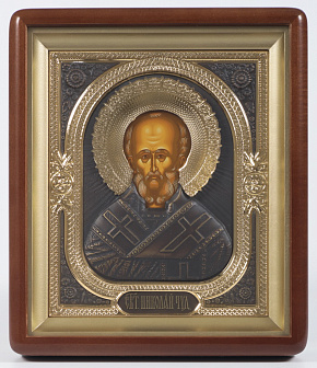 Икона в киоте 18х24 фигурный, темпера, риза комбинированая (зол.патин)