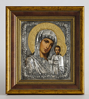 Икона живописная в киоте 24х30 масло, риза № 17, черненое серебрение, киот №22 Казанская БМ