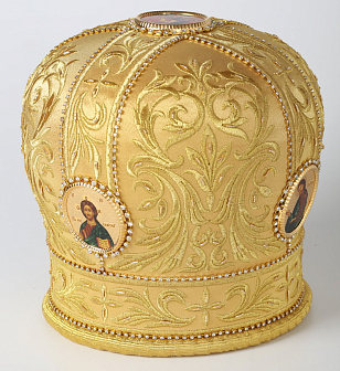 Митра №005 глазет вышивка а/м канитель, стр.дорожки, фоторамки в футляре