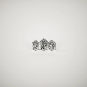 Икона Автомобильная Самокл. Металл, Триптих монохром Серебро