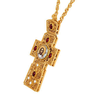 Крест наперсный филигрань №0003 двойной рант деколь / круглая / золочение