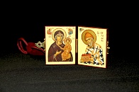 Икона Складень Пресвятой Богородицы СМОЛЕНСКАЯ и СПИРИДОН Тримифунтский, Святитель (ДОРОЖНАЯ)