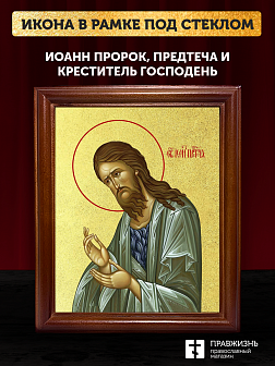 Икона Иоанн пророк Предтеча и Креститель Господень с золочением, деревянная рамка со стеклом 15х18х2