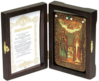 Настольная икона ''Петр и Февронья'' на мореном дубе