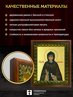 Икона Аполлинария преподобная с золочением, деревянная рамка с басмой и стеклом 18х21х2,5 см 031