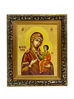 Икона Иверская Божия Матерь на холсте в киоте 075