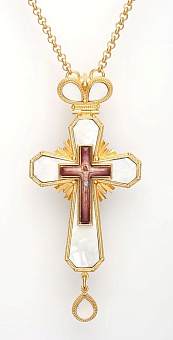 Крест наперсный №166 / золочение / серебро эмаль на перламутре (УИН)