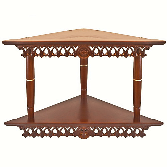 Полка для икон деревянная двухъярусная угловая с резным узором