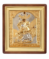 Икона Георгий Победоносец Чудо о змие писаная маслом в окладе