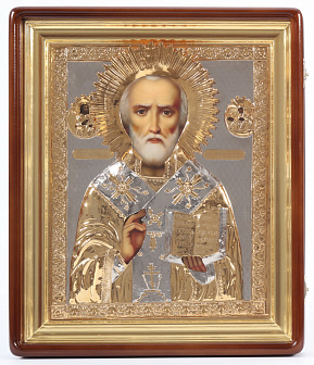Икона живописная в киоте 30х40 масло, риза №275, киот №1 Николай Чудотворец