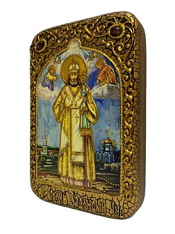 Настольная икона ''Святитель Тихон Задонский'' на мореном дубе