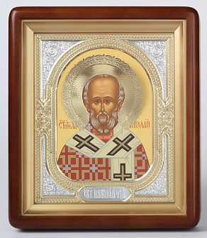 Икона в киоте 18х24 фигурный, темпера, венчик, риза-рамка №1 Николай Чудотворец