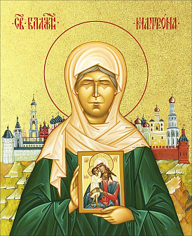 Икона "Матрона Московская", св. блаж., с золочением поталью, 10041-УЛ