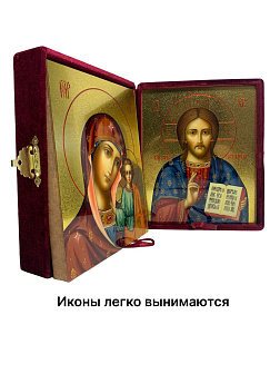 Каталог товаров pravzhizn Венчальные иконы Спаситель и Казанская с золочением УЛ 13х16 в бархатном складне Венчальные иконы Спаситель и Казанская с золочением УЛ 13х16 в бархатном складне