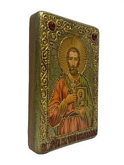 Настольная икона Святой мученик Евгений Севастийский на мореном дубе