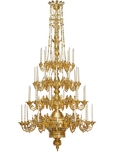 Паникадило 4 яруса 48 свечей с цепями золочение Паникадило 4 яруса 48 свечей с цепями золочение