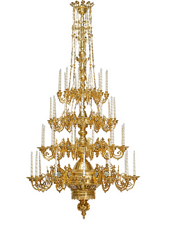 Паникадило 4 яруса 48 свечей с цепями золочение