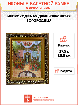 Икона Божией Матери Непроходимая Дверь с золочением, узкая рамка 17,5х20,5х2 см