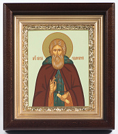 Икона в киоте 11х13 сложный, темпера, рамка золочёная Сергий Радонежский