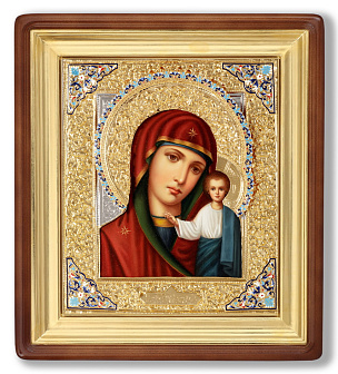 Икона живописная в киоте 24х30 масло, риза №1, эмаль, киот №1 Казанская БМ