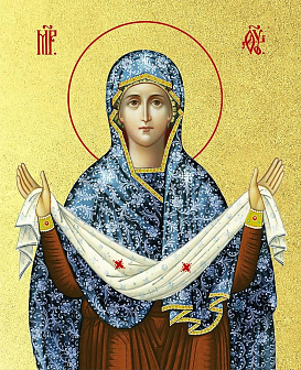 Икона Покров Пресвятой Богородицы с золочением, деревянная рамка со стеклом 15х18х2 см 119