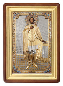 Икона живописная в киоте 85х130 масло, риза №187, эмаль, киот №1 Александр Невский