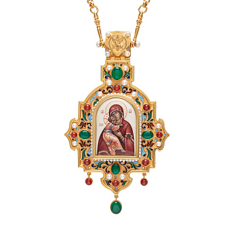 Панагия №1415 / Фианиты / золочение / серебро финифть, эмаль Владимирская БМ (УИН)