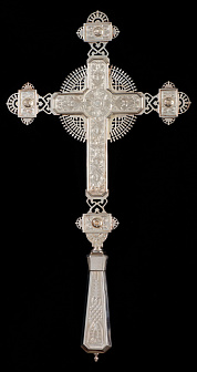 Крест напрестольный №1 двойной рант, литье, гравировка / золочение / серебро (УИН)