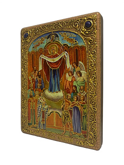 Настольная икона Божией Матери ''Покров'' на мореном дубе