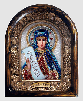 Икона св. прп. Аполлинария, бисер, багет, в деревянной раме