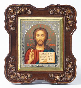 Икона в киоте 11х13 (лоза 4), темпера №8 тиснение, подрамник поталь Спаситель 1