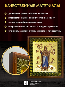 Икона Божией Матери Нерушимая стена с золочением, деревянная рамка с басмой и стеклом 18х21х2,5 см 1