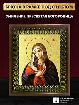 Икона Божией Матери Умиление с золочением, деревянная рамка с басмой и стеклом 18х21х2,5 см 129