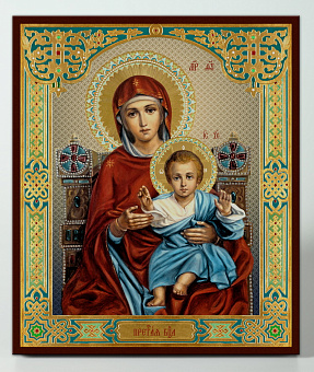Икона на доске 22х26 объёмная печать, лак Богородица на троне