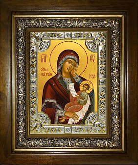 Икона освященная Божией Матери Утоли моя печали в деревянном киоте