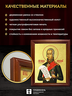 Икона Феодор Ушаков праведный с золочением, деревянная рамка со стеклом 15х18х2 см 144