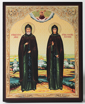 Икона на доске 13х15 объёмная печать, лак Петр и Феврония 3