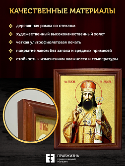 Икона Тихон Задонский святитель с золочением, деревянная рамка со стеклом 15х18х2 см 139