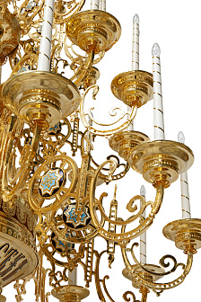 Паникадило 4 яруса 48 свечей с цепями золочение Паникадило 4 яруса 48 свечей с цепями золочение