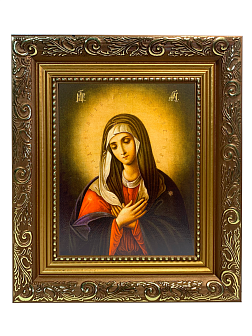 Икона Умиление Божия Матерь на холсте в киоте 141