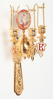 Трехсвечник пасхальный на ручке малый золочение